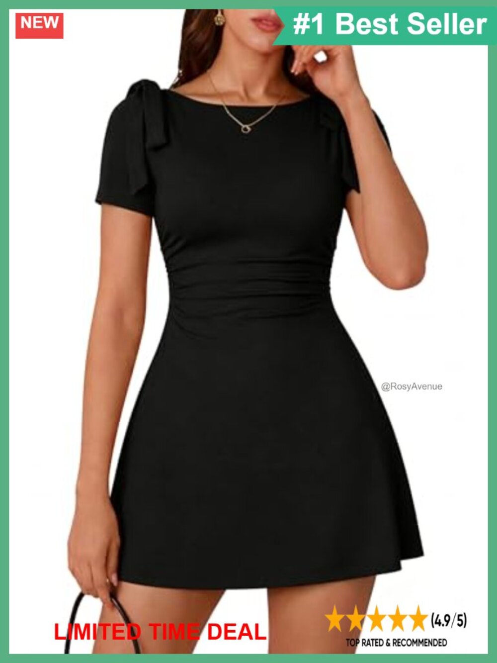 Women's Short Sleeve Boat Neck Ruched Waist Bodycon Mini Cocktail Party Dress